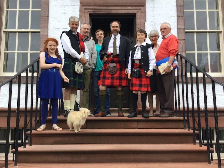 Clan Ewing on the steps of Strathleven House, 2016